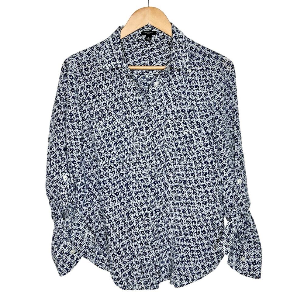 Ann Taylor Silk Daisy Floral Print Shirt Womens M Cottagecore Preppy Career